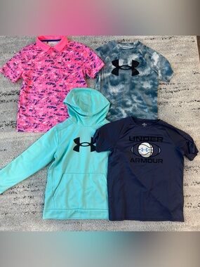Under Armour Boys' Teal Hoodie, Hot Pink Print Tee, Navy & Blue Tie-Dye Shirts